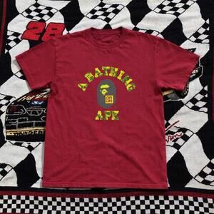 Red And Yellow Bape Cotton Streetwear Tee